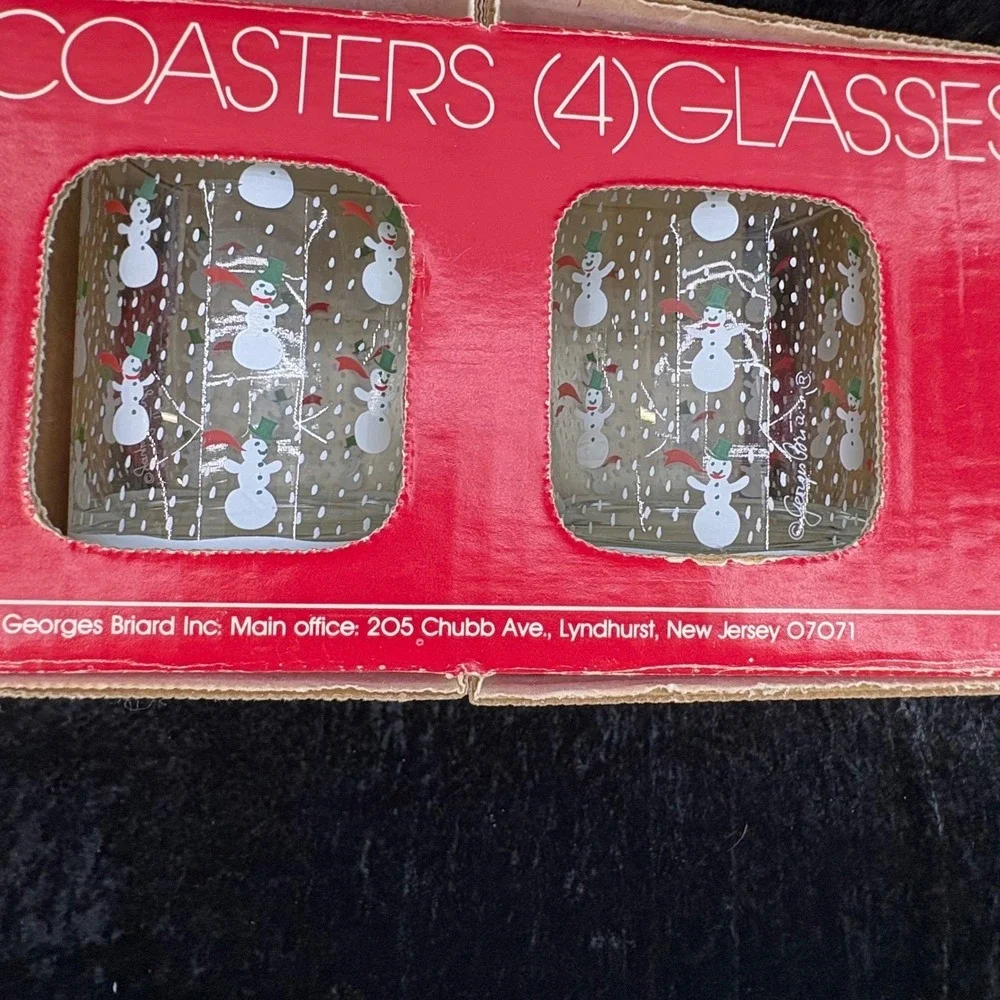 Georges Briard Vintage Snowman Double‎ Old Fashioned Glass and Coaster Set 8pc
